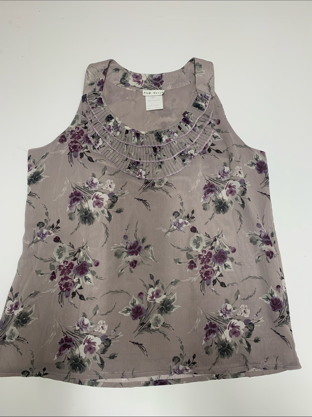 Fred David Mauve Floral Pleated Ruffle Neck Camisole